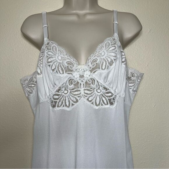 Vintage 60s 70s Shadowline White Lace Full Slip Adjustable Strap Women Size 36 - Picture 3 of 14